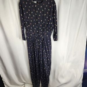 Vintage Paquette Long Sleeve Jumpsuit Black Multi Oval Pattern  80s-90s Size 14